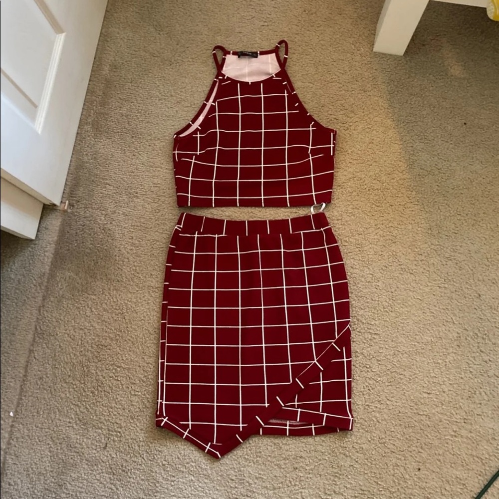 Red plaid two piece set